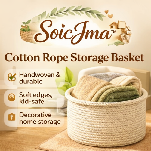 SoicJma™ Cotton Rope Storage Basket – Round Decorative Organizer for Nursery, Living Room & Blanket Storage