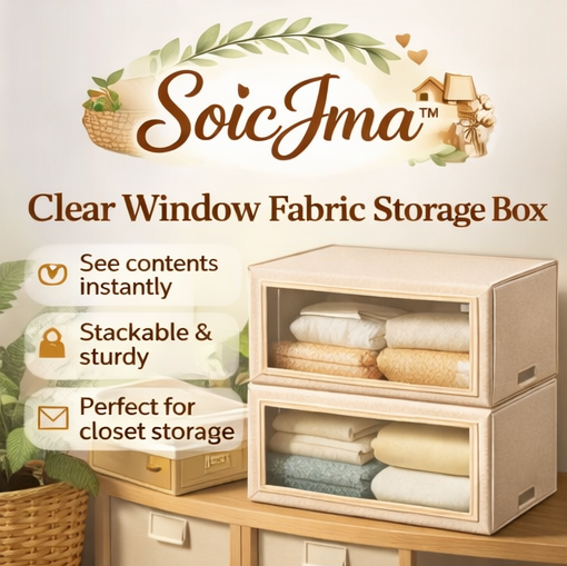 SoicJma™ Clear Window Fabric Storage Box – Stackable Organizer for Closet, Bedding & Seasonal Items