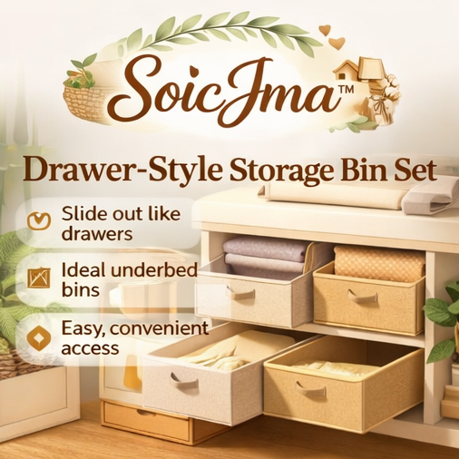 SoicJma™ Drawer-Style Storage Bin Set – Slide-Out Organizer Boxes for Closet Shelves & Underbed Storage