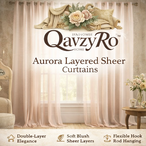 QavzyRo™ Aurora Layered Sheer Curtains – Elegant Double-Layer Window Drapes for Modern Homes