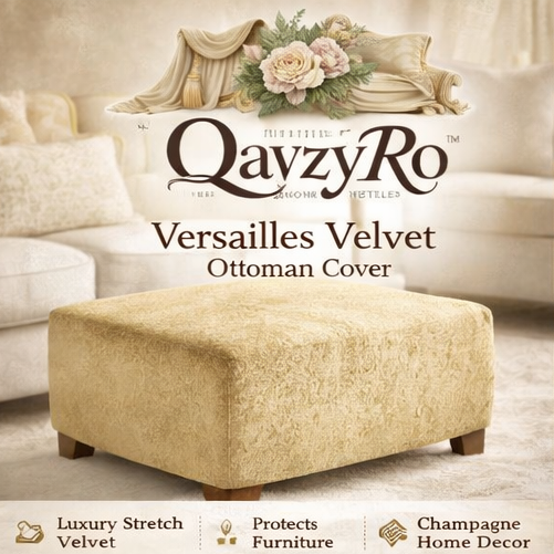 QavzyRo™ Versailles Velvet Ottoman Cover – Luxury Stretch Ottoman Slipcover for Living Room Furniture