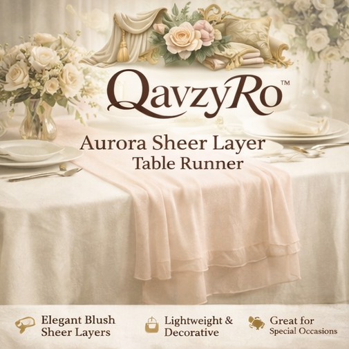 QavzyRo™ Aurora Sheer Layer Table Runner – Elegant Decorative Dining Table Overlay Runner