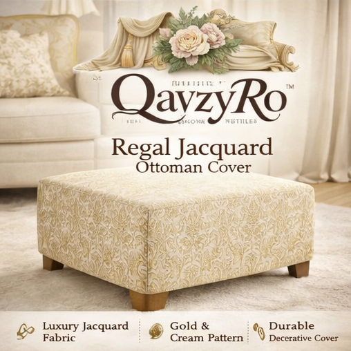 QavzyRo™ Regal Jacquard Ottoman Cover – Luxury Decorative Ottoman Slipcover with Woven Pattern