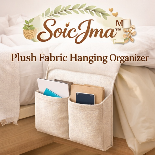 SoicJma™ Plush Fabric Hanging Organizer – Soft Bedside Storage Pocket for Books, Tablets & Essentials