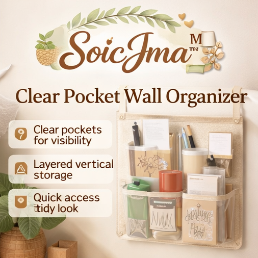 SoicJma™ Clear Pocket Wall Organizer – Transparent Hanging Storage for Easy Access & Quick Visibility