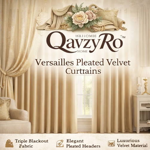 QavzyRo™ Versailles Pleated Velvet Curtains – Luxury Blackout Window Drapes, Elegant Living Room Curtain Panels