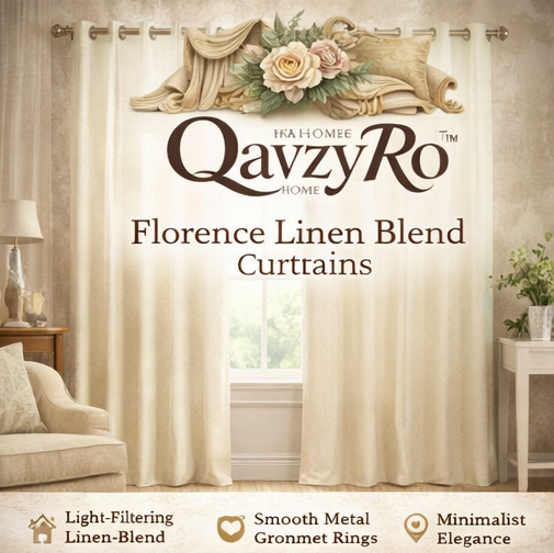 QavzyRo™ Florence Linen Blend Curtains – Elegant Light Filtering Window Drapes for Living Room & Bedroom