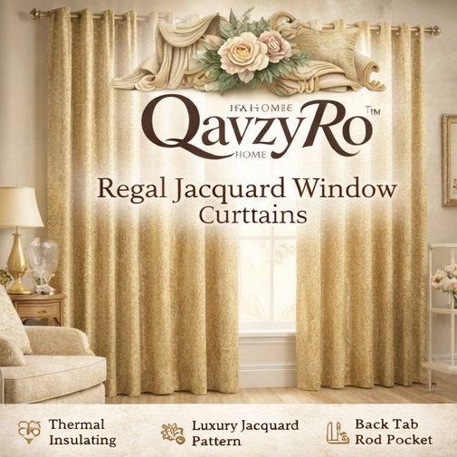 QavzyRo™ Regal Jacquard Window Curtains – Luxury Patterned Drapes with Thermal Insulation